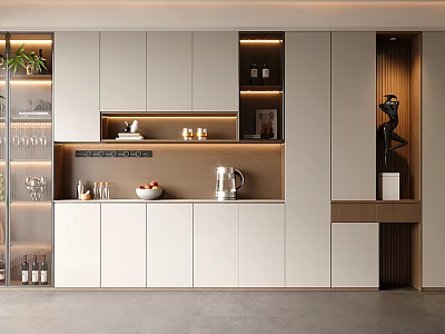 Modern Wine Cabinet With Glass Doors LED Lighting And Wine Bottles In Interior Design 3d model
