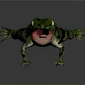 Green Frog With Black Spots Sticking Out Tongue On Gray Smooth Background