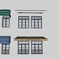 Colorful Window Awnings With Striped And Solid Designs For Storefront And Home 3d model