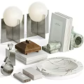 Modern Decorative Ornament Set With Marble Tray Wooden Box And Metal Geometric Accents