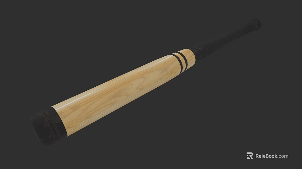 Wooden Baseball Bat With Black Grip And Stripes As Self Defense Weapon 3d model 