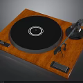 Vintage Turntable With Orange Wooden Base Black Platter And Tonearm