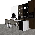 Modern Dining Table Set With Chairs Dark Cabinets And Circular Wall Decor 3d model