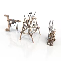 Ancient Military Warfare Equipment Three Different Wooden Structures With Metal Spikes