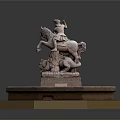 Man on Horseback in Sculpture with Lion Figure and Octagonal Fountain Base