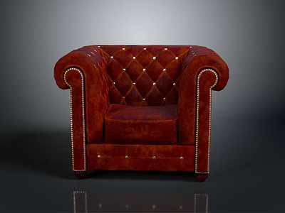 Classic Red Leather Tufted Armchair With Diamond Pattern And Nailhead Trim 3d model