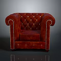 Classic Red Leather Tufted Armchair With Diamond Pattern And Nailhead Trim