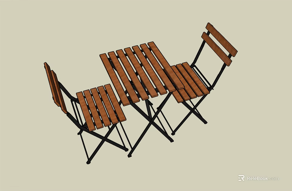 Wooden Foldable Outdoor Landscape Seating With Table And Chairs Set 3d model