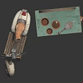 Vintage Scooter With Cat On Seat Near Teal Table Clay Pots Kettle And Arched Window