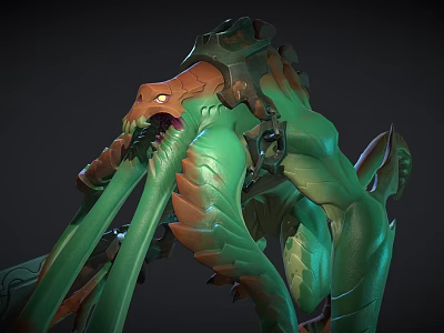 Mythical Creature Character With Green Brown Tentacles Leaf Like Structures Yellow Eyes In 3D Design 3d model