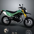 Green Adventure Motorcycle With Black Seat Yellow Forks And Spoked Wheels