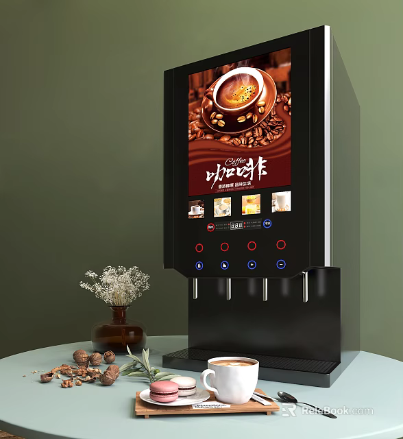 Automatic Coffee Vending Machine as Modern Kitchen Appliance with Digital Screen and Dispensers 3d model 