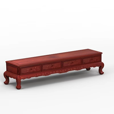 Traditional Red TV Stand With Carved Drawers And Ornate Legs 3d model
