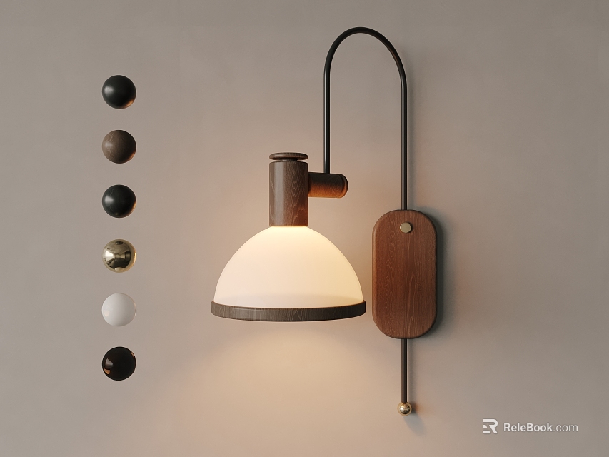 Minimalist Modern Wooden Wall Lamp With Metal Arm White Shade And Color Options 3d model 
