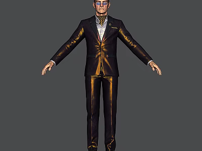 Game And Movie Character In Black Gold Striped Suit Wearing Glasses Standing Pose 3d model
