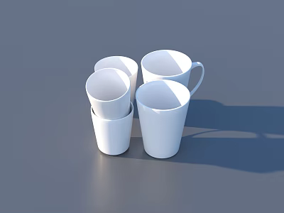 White Household Cups Stackable And Arranged With Handle And Without Handle Design 3d model