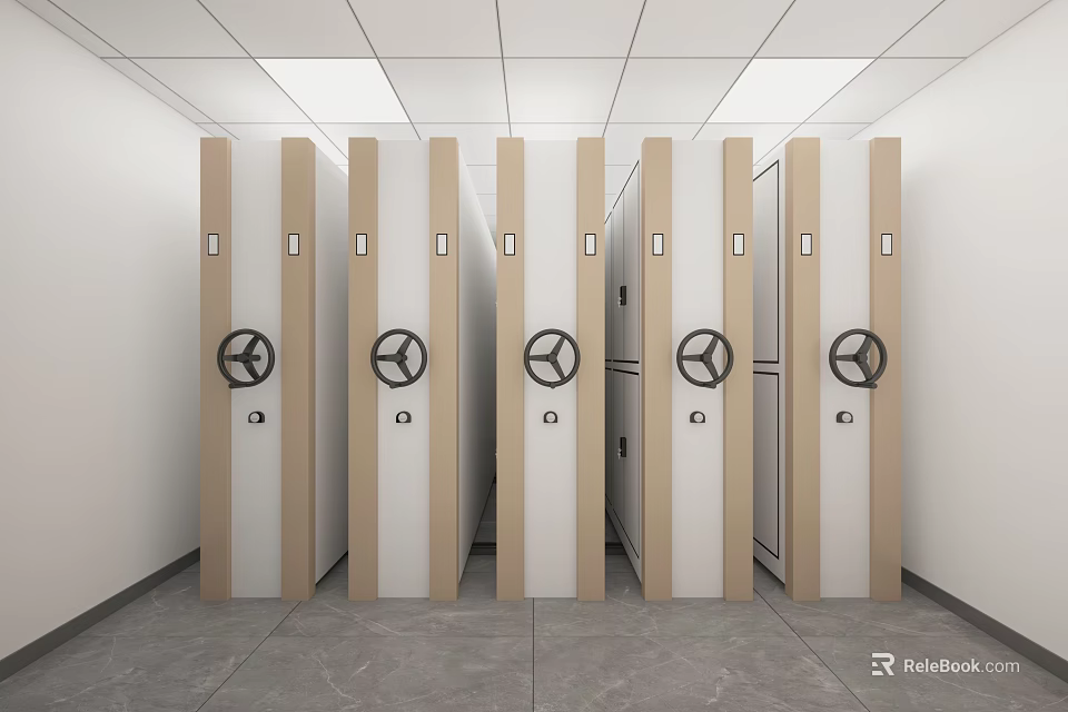 Densely Arranged Storage Lockers With Circular Handles And Secure Locks Indoor Setup 3d model 