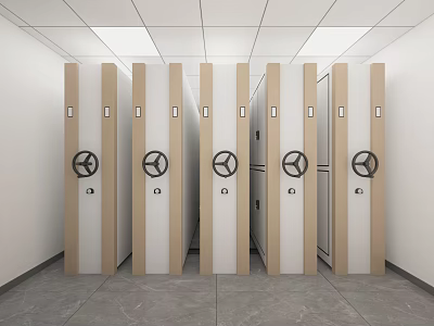Densely Arranged Storage Lockers With Circular Handles And Secure Locks Indoor Setup 3d model