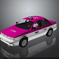 Pink And White Taxi With TAXI Lettering On Body And Roof Sign