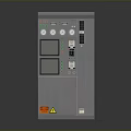 Grey Industrial Control Panel Featuring Gauges Display Screens Control Buttons Connection Ports And Warning Labels
