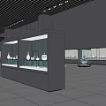 Modern Exhibition Hall Interior With Glass Display Cases And Porcelain Exhibits