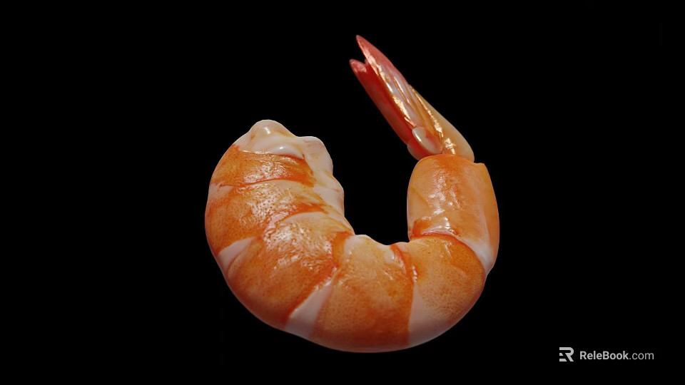 Cartoon Shrimp Character With Orange White Stripes Curved Shape On Black Background 3d model 