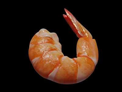 Cartoon Shrimp Character With Orange White Stripes Curved Shape On Black Background 3d model
