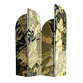 Elegant Folding Room Divider With Intricate Oriental Floral Gold Black Patterns 3d model