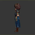 Cartoon Style Game Movie Character With Brown Hair Blue Coat Red Cape And Arms Outstretched
