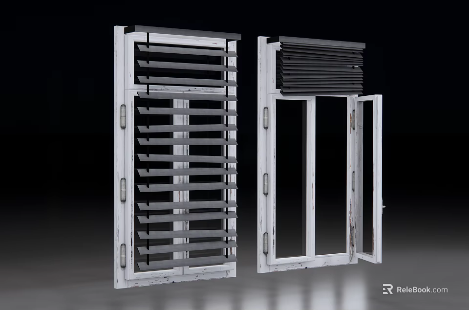 Modern White Window Shutters With Open and Closed Panel Designs For Home Interior 3d model 