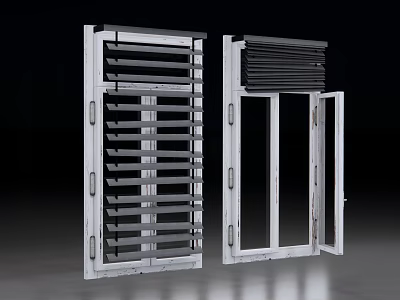 Modern White Window Shutters With Open and Closed Panel Designs For Home Interior 3d model