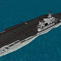 Aircraft Carrier Sailing On Blue Ocean With Flight Deck Island Superstructure And Number 16