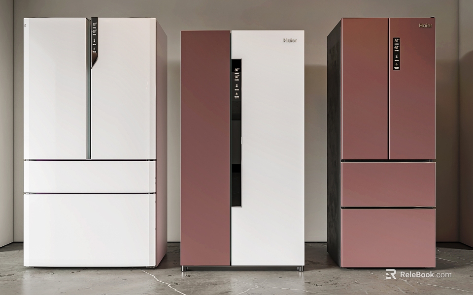 Stylish Modern Refrigerators with White Pink and White Exteriors and Multi Door Design 3d model 