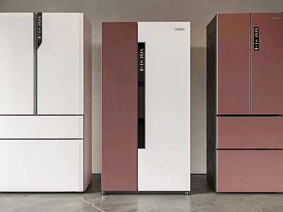 Stylish Modern Refrigerators with White Pink and White Exteriors and Multi Door Design 3d model