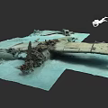 Rusty Underwater Warship Wreck Remains On Ocean Floor With Scattered Debris