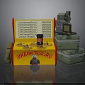 Whack A Scay Game Box Setup With Stacked Green Cases And Vintage Equipment