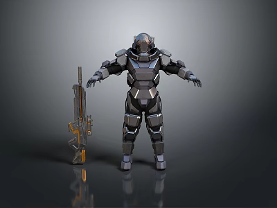 Home Decorative Black Silver Armor Figure With Weapon Display Piece 3d model