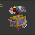 Handcrafted Wooden Cart with Colorful Balloons on Top and Black Spoked Wheels