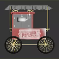 Red Popcorn Food Cart With White Awning And Gold Wheels Transparent Windows