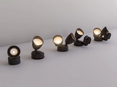 Modern Downlights and Spotlights in Various Styles with Black Finish and Warm Lighting 3d model