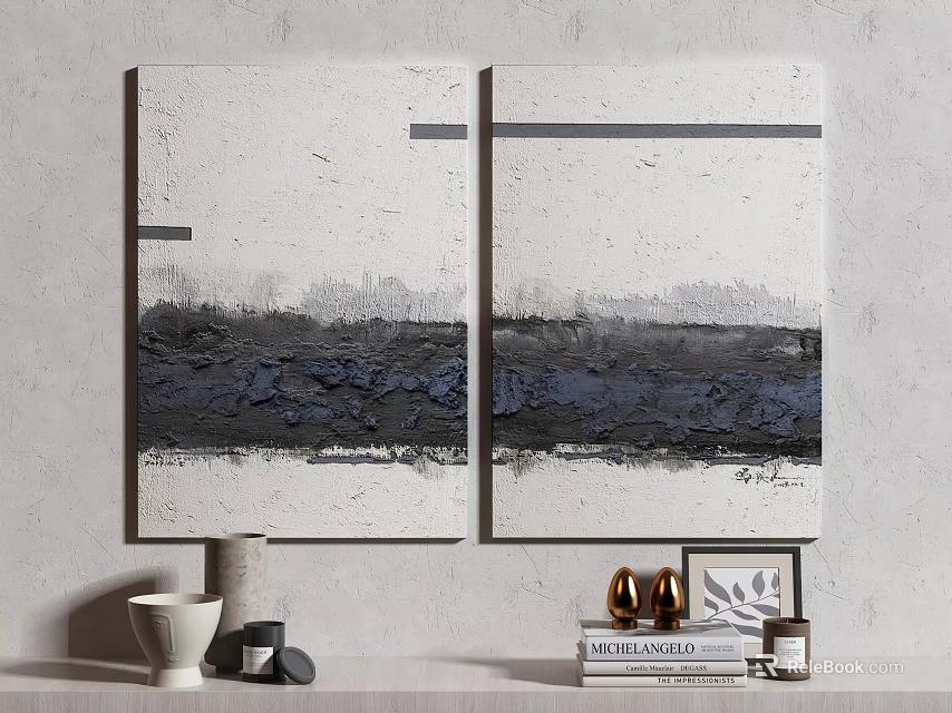 Textured Abstract Wall Art With Two Panel Paintings And Decorative Items 3d model