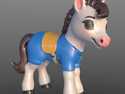 Adorable Reptile Toy Figurine In Blue Outfit With Yellow Saddle And Black Eyes 3d model