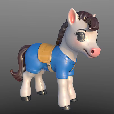 Adorable Reptile Toy Figurine In Blue Outfit With Yellow Saddle And Black Eyes 3d model