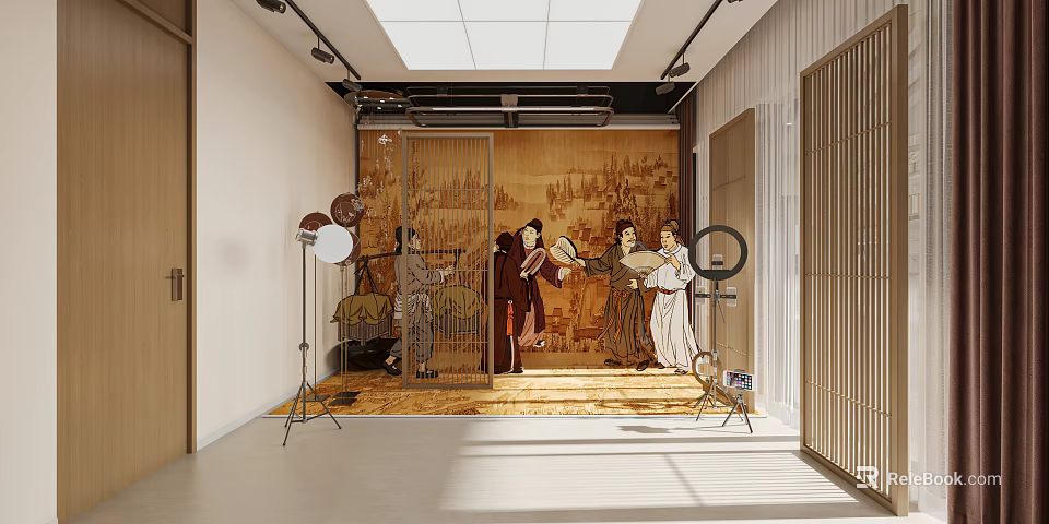 Traditional Style Photography Studio With Costumes And Lighting 3d model 