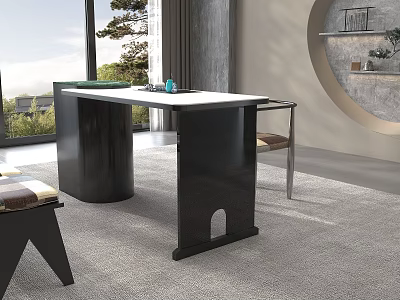 Bright Modern Study Room With Large Window Wooden Desk And Comfortable Chair 3d model