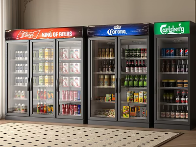 Commercial Display Refrigerators Stocked With Budweiser Corona Carlsberg Beers And Beverages 3d model