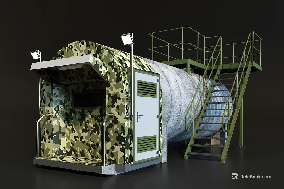 Camouflage Container Building With External Stairs And Access Platform Design 3d model