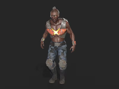 A Man Wearing Colorful Chest Armor Camouflage Pants Knee Pads And Boots 3d model