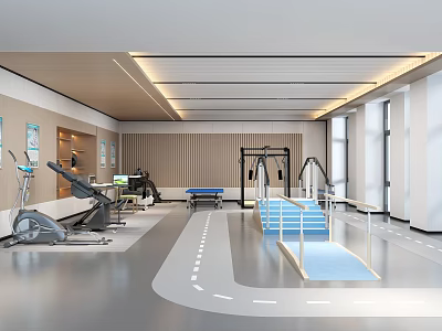 Modern Rehabilitation Training Facility With Equipment And Ramp 3d model