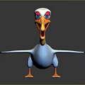 Cartoon Pelican With White Body Blue Wings Large Yellow Beak Orange Feet And Red Eyes